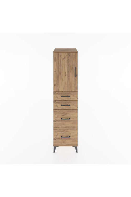 Hyperion Dolap Tek Raflı 4 Çekmeceli Tek Kapaklı 44x44x182 Çam-Çam