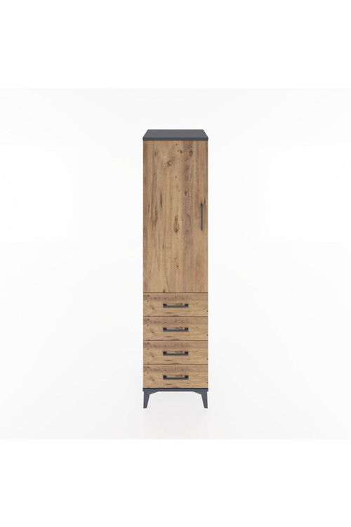Hyperion Dolap 1 Raflı 4 Çekmeceli 1 Askılı 44 x 44 x 182 cm Antrasit - Çam