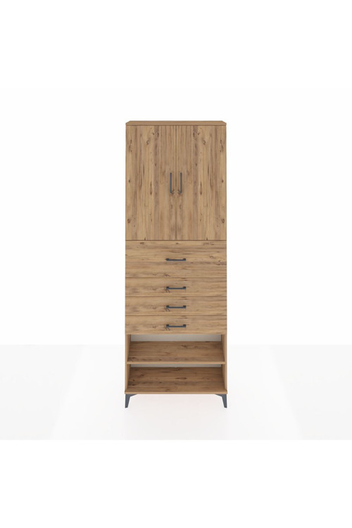 Arges Dolap 4 Raflı 4 Çekmeceli 2 Kapaklı 88x30x243 Çam-Çam