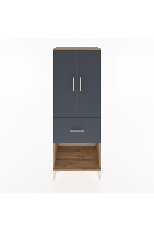 Hyperion Dolap 3 Raflı Tek Çekmeceli 2 Kapaklı 60x44x163 Çam-Antrasit