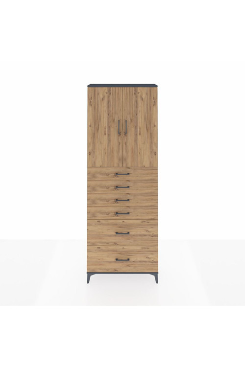 Arges Dolap 3 Raflı 6 Çekmeceli 2 Kapaklı 88x30x243 Antrasit-Çam