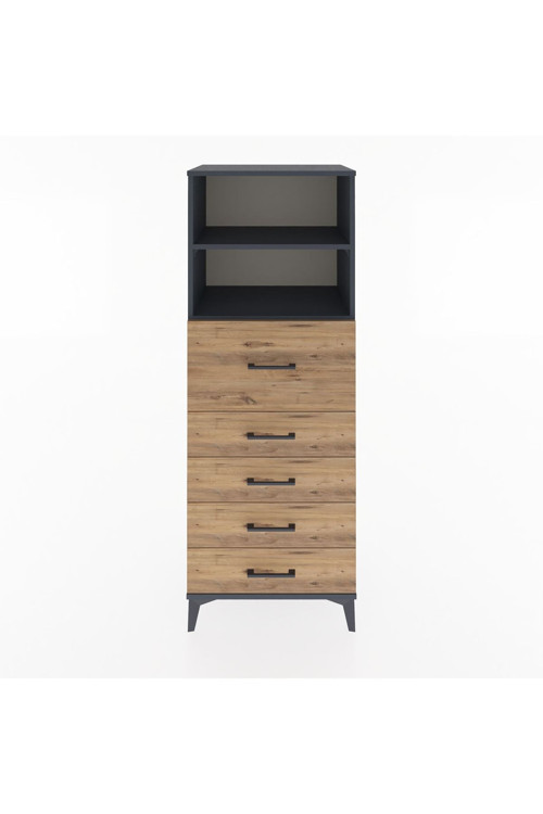 Hyperion Dolap 2 Raflı 5 Çekmeceli 60x44x163 Antrasit-Çam