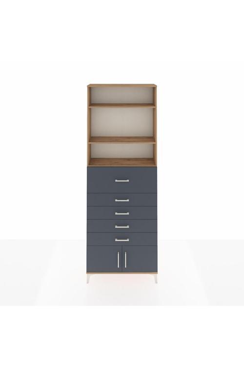 Arges Dolap 3 Raflı 5 Çekmeceli 2 Kapaklı 88x30x243 Çam-Antrasit