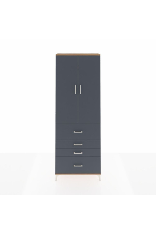Arges Dolap 4 Raflı 4 Çekmeceli 2 Kapaklı 88x30x243 Çam-Antrasit
