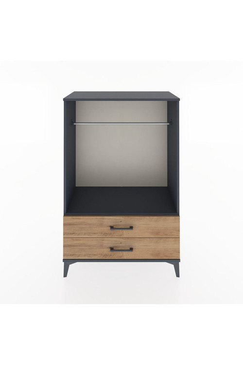 Hyperion Dolap Tek Raflı 2 Çekmeceli Tek Askılı 88x44x134 Antrasit-Çam