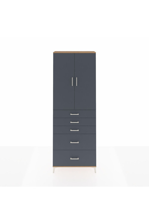 Arges Dolap 3 Raflı 5 Çekmeceli 2 Kapaklı 88x30x243 Çam-Antrasit