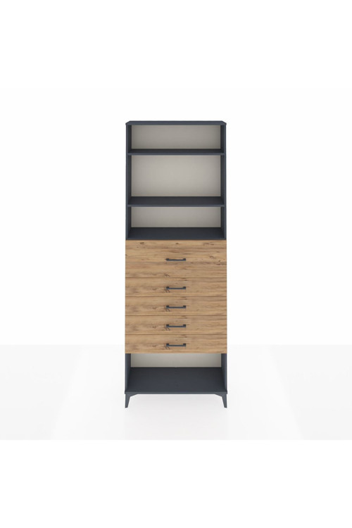Arges Dolap 3 Raflı 5 Çekmeceli 88x30x243 Antrasit-Çam
