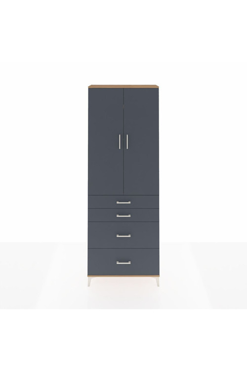Arges Dolap 4 Raflı 4 Çekmeceli 2 Kapaklı 88x30x243 Çam-Antrasit