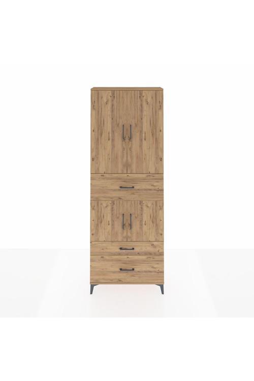 Arges Dolap 4 Raflı 3 Çekmeceli 4 Kapaklı 88x30x243 Çam-Çam