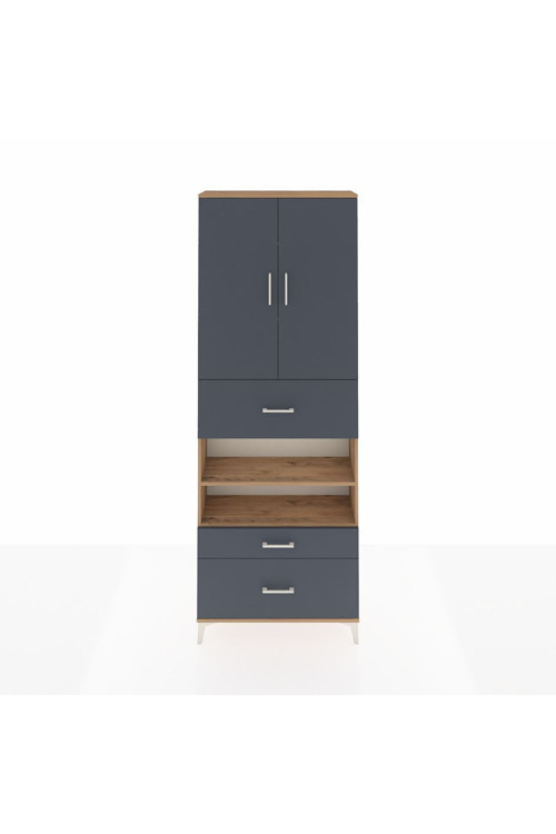 Arges Dolap 5 Raflı 3 Çekmeceli 2 Kapaklı 88x30x243 Çam-Antrasit