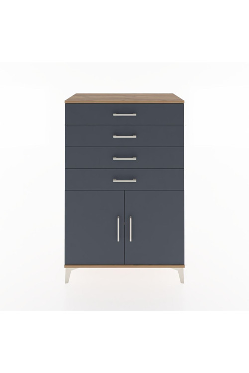 Hyperion Dolap Tek Raflı 4 Çekmeceli 2 Kapaklı 88x44x134 Çam-Antrasit