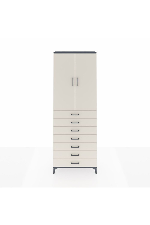 Arges Dolap 3 Raflı 7 Çekmeceli 2 Kapaklı 88x30x243 Antrasit-Aytaşı