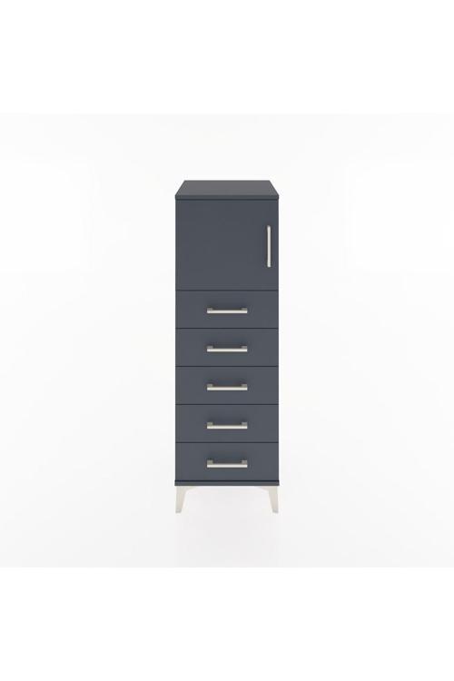 Hyperion Dolap Tek Raflı 5 Çekmeceli Tek Kapaklı 44x44x134 Antrasit-Antrasit