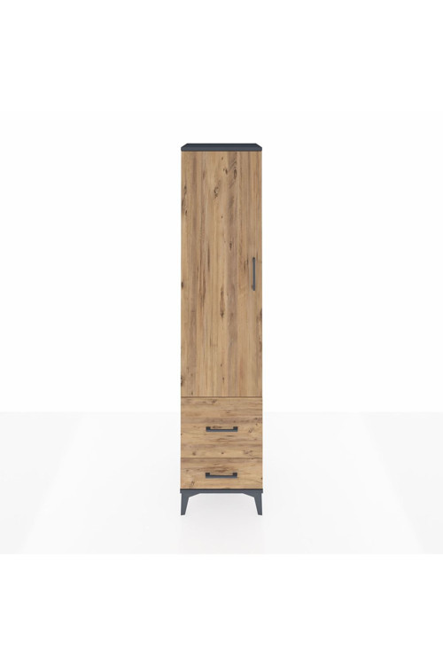 Hyperion Dolap 2 Raflı 2 Çekmeceli Tek Askılı 44x44x195 Antrasit-Çam