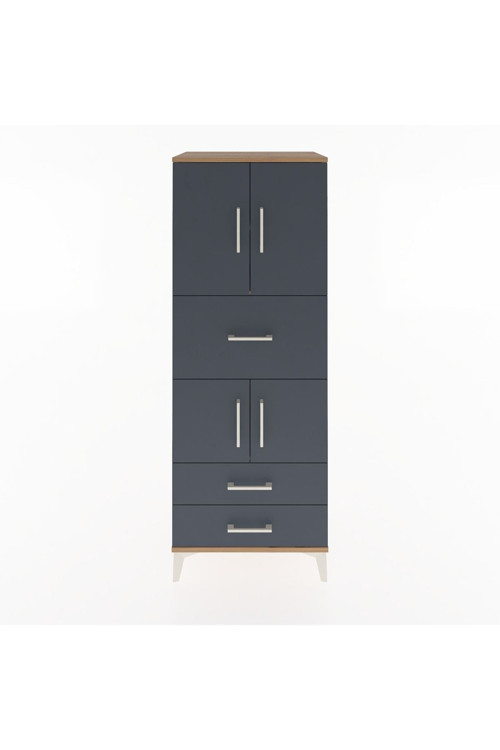 Hyperion Dolap 3 Raflı 3 Çekmeceli 4 Kapaklı 60x44x163 Çam-Antrasit