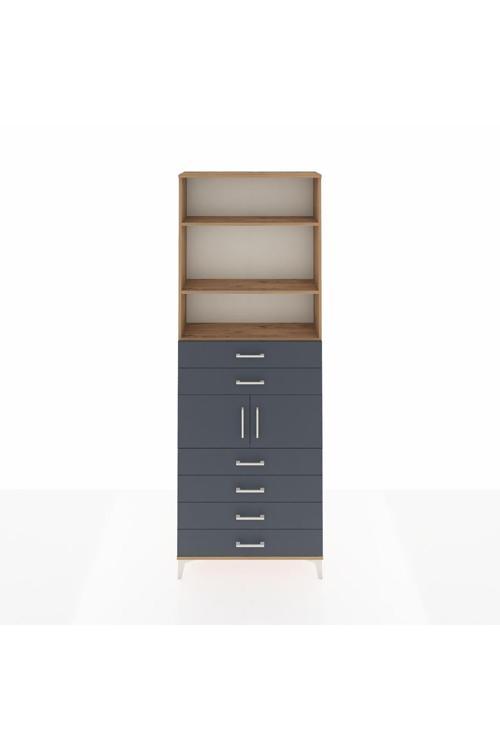 Arges Dolap 4 Raflı 6 Çekmeceli 2 Kapaklı 88x30x243 Çam-Antrasit