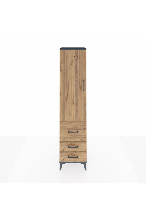 Hyperion Dolap 2 Raflı 3 Çekmeceli Tek Askılı 44x44x195 Antrasit-Çam
