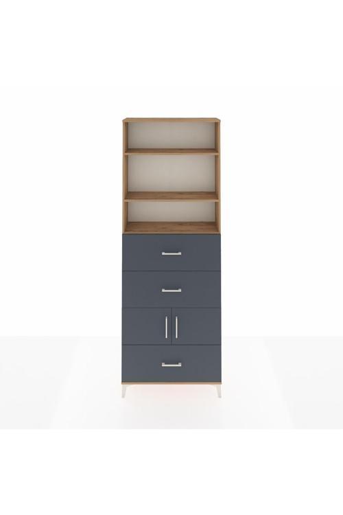 Arges Dolap 4 Raflı 3 Çekmeceli 2 Kapaklı 88x30x243 Çam-Antrasit