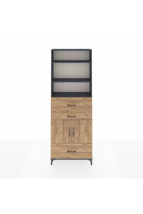 Arges Dolap 4 Raflı 3 Çekmeceli 2 Kapaklı 88x30x243 Antrasit-Çam