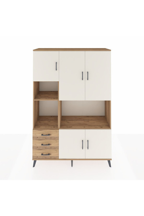 Hyperion Dolap 9 Raflı 3 Çekmeceli 5 Kapaklı 132x44x195 Çam-Aytaşı/Çam