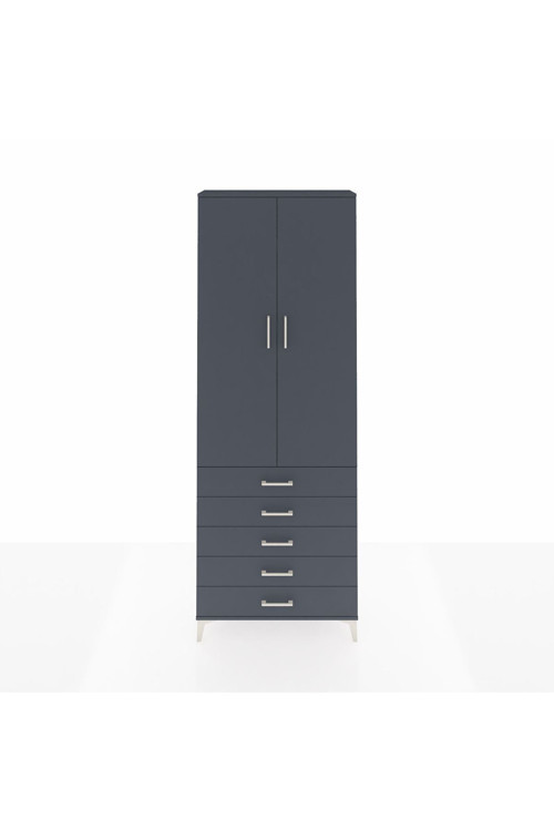 Arges Dolap 4 Raflı 5 Çekmeceli 2 Kapaklı 88x30x243 Antrasit-Antrasit
