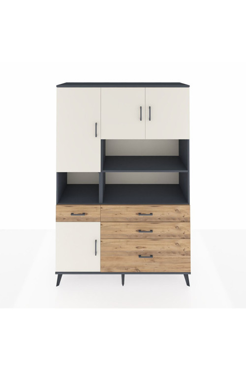 Hyperion Dolap 9 Raflı 4 Çekmeceli 4 Kapaklı 132x44x195 Antrasit-Aytaşı/Çam