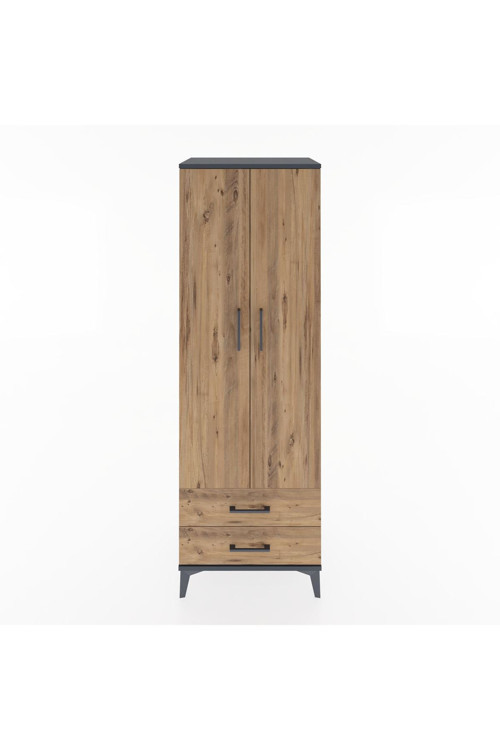 Hyperion Dolap 4 Raflı 2 Çekmeceli 2 Kapaklı 60x44x182 Antrasit-Çam