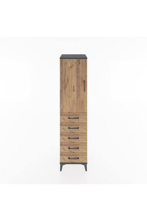 Hyperion Dolap 1 Raflı 5 Çekmeceli 1 Askılı 44 x 44 x 182 cm Antrasit - Çam