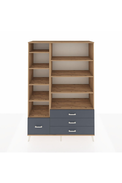 Hyperion Dolap 9 Raflı 4 Çekmeceli 132 x 44 x 195 cm Çam - Çam - Antrasit