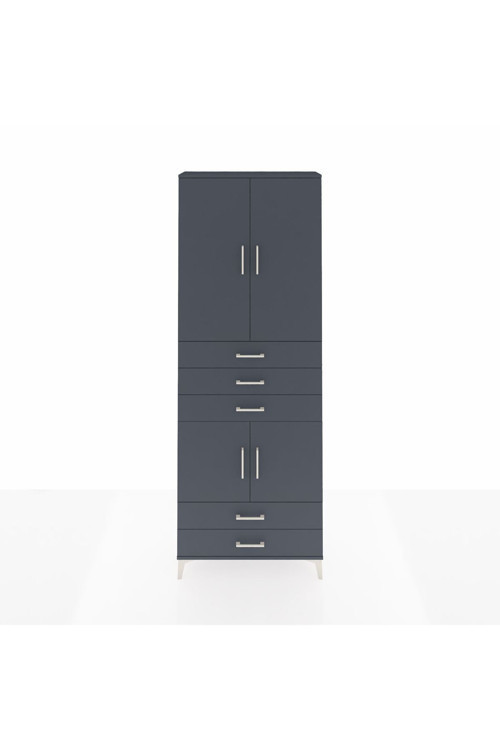 Arges Dolap 4 Raflı 5 Çekmeceli 4 Kapaklı 88x30x243 Antrasit-Antrasit