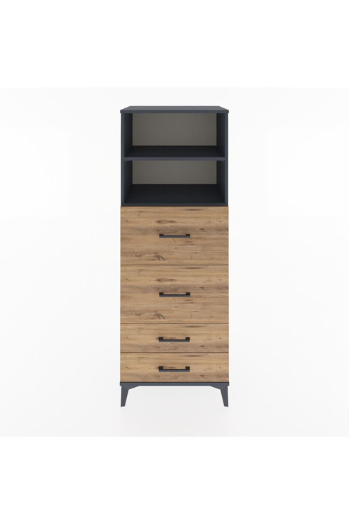 Hyperion Dolap 2 Raflı 4 Çekmeceli 60x44x163 Antrasit-Çam