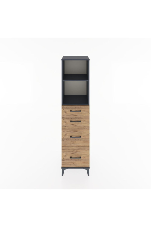 Hyperion Dolap 2 Raflı 4 Çekmeceli 44x44x182 Antrasit-Çam
