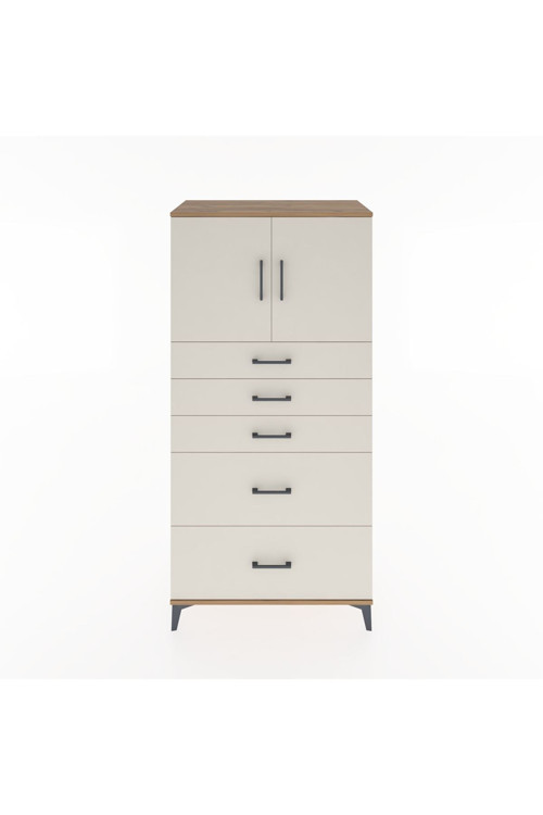 Hyperion Dolap Tek Raflı 5 Çekmeceli 2 Kapaklı 88x44x182 Çam-Aytaşı