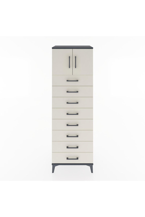 Hyperion Dolap 1 Raflı 8 Çekmeceli 2 Kapaklı 60 x 44 x 182 cm Antrasit - Aytaşı