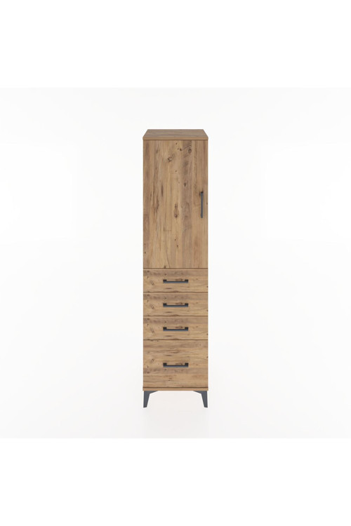 Hyperion Dolap 2 Raflı 4 Çekmeceli Tek Kapaklı 44x44x182 Çam-Çam