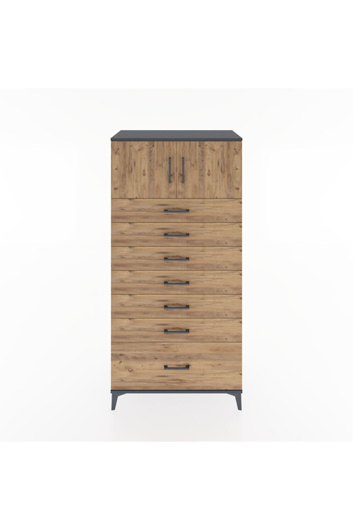Hyperion Dolap 1 Raflı 7 Çekmeceli 2 Kapaklı 88 x 44 x 182 cm Antrasit - Çam