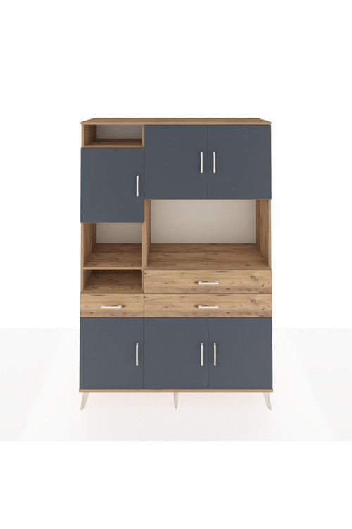 Hyperion Dolap 9 Raflı 3 Çekmeceli 6 Kapaklı 132x44x195 Çam-Antrasit/Çam