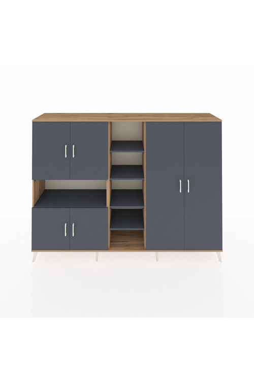 Hyperion Dolap 13 Raflı 6 Kapaklı 220x44x163 Çam-Antrasit