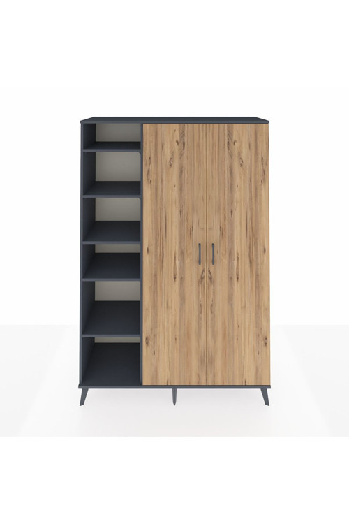 Hyperion Dolap 7 Raflı 2 Kapaklı 1 Askılı 132 x 44 x 195 cm Antrasit - Çam - Antrasit