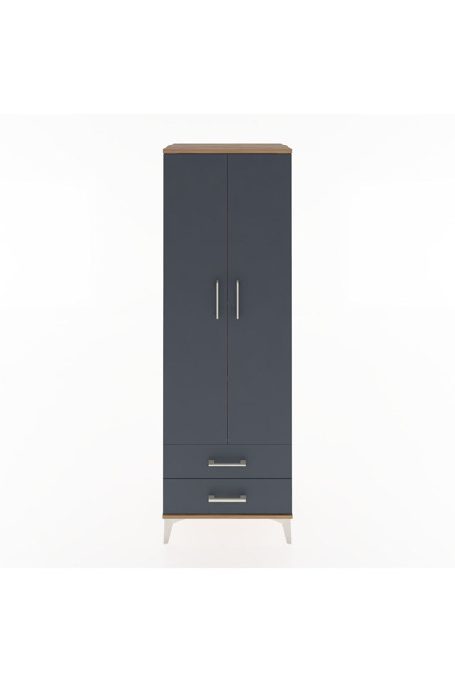 Hyperion Dolap 4 Raflı 2 Çekmeceli 2 Kapaklı 60x44x182 Çam-Antrasit