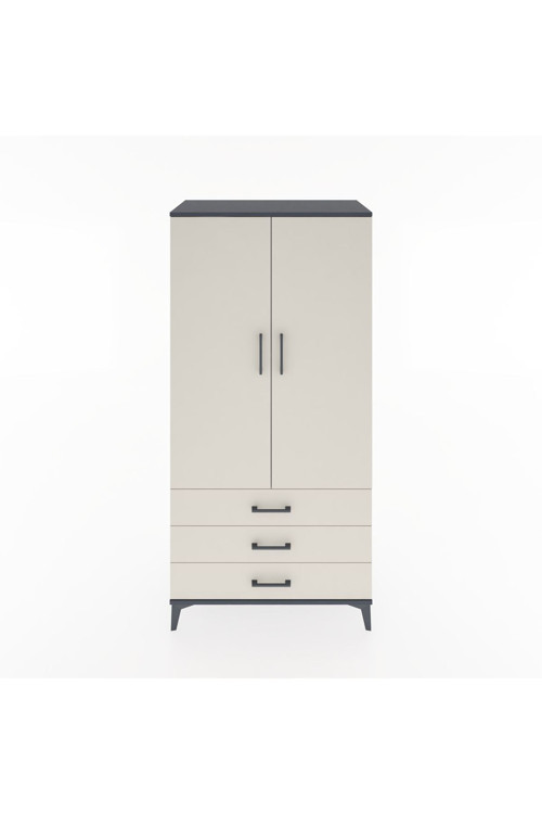 Hyperion Dolap 2 Raflı 3 Çekmeceli 2 Kapaklı 88x44x182 Antrasit-Aytaşı