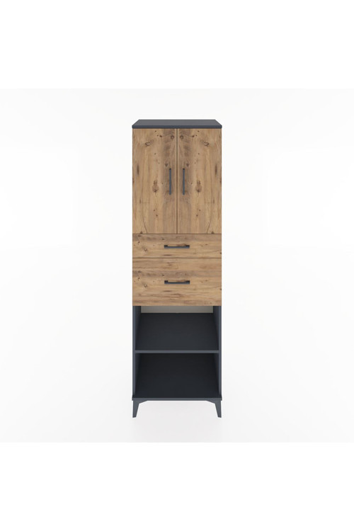 Hyperion Dolap 4 Raflı 2 Çekmeceli 2 Kapaklı 60x44x195 Antrasit-Çam