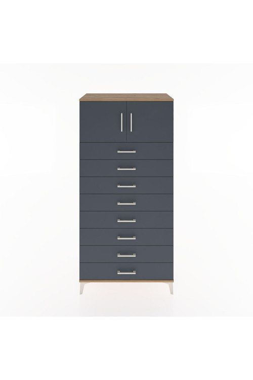 Hyperion Dolap 1 Raflı 8 Çekmeceli 2 Kapaklı 88 x 44 x 182 cm Çam - Antrasit