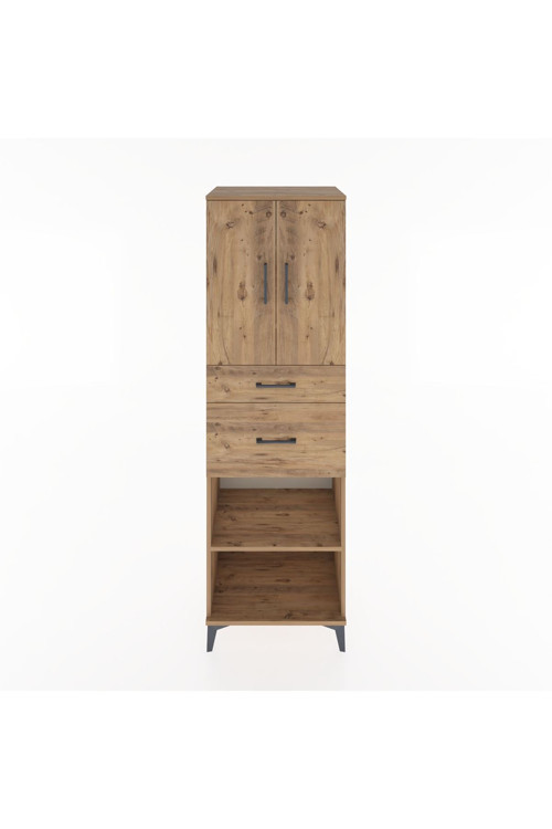 Hyperion Dolap 4 Raflı 2 Çekmeceli 2 Kapaklı 60x44x195 Çam-Çam