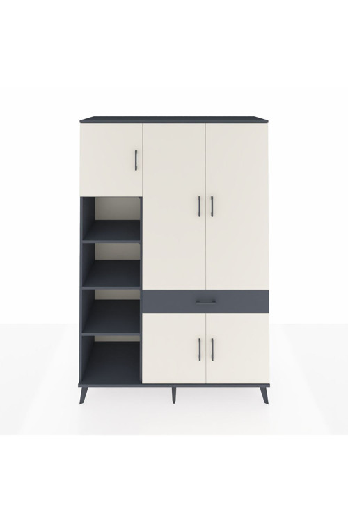 Hyperion Dolap 8 Raflı 1 Çekmeceli 5 Kapaklı 132 x 44 x 195 cm Antrasit - Aytaşı - Antrasit