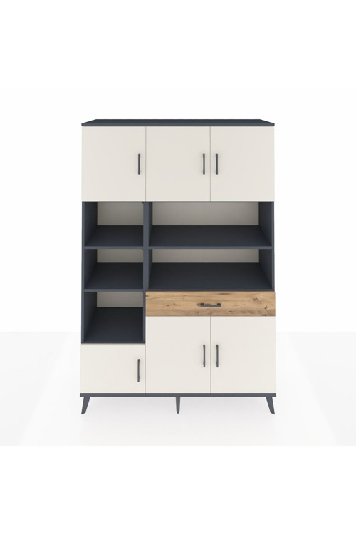 Hyperion Dolap 10 Raflı 1 Çekmeceli 6 Kapaklı 132 x 44 x 195 cm Antrasit - Aytaşı - Çam