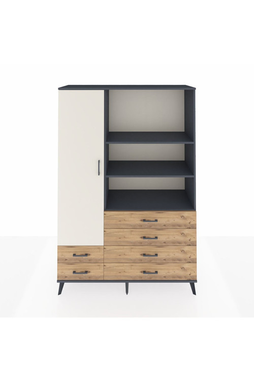 Hyperion Dolap 7 Raflı 6 Çekmeceli 1 Kapaklı 132 x 44 x 195 cm Antrasit - Aytaşı - Çam