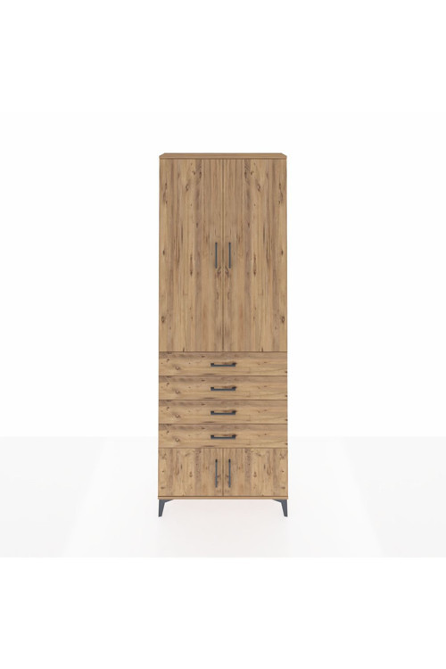 Arges Dolap 4 Raflı 4 Çekmeceli 4 Kapaklı 88x30x243 Çam-Çam