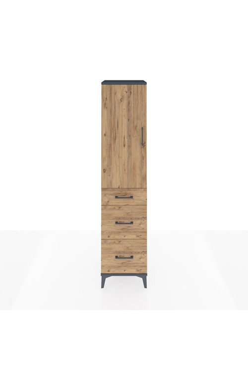 Hyperion Dolap 3 Raflı 3 Çekmeceli Tek Kapaklı 44x44x195 Antrasit-Çam