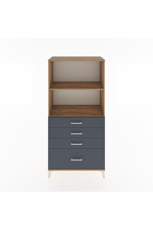 Hyperion Dolap 2 Raflı 4 Çekmeceli 88x44x182 Çam-Antrasit